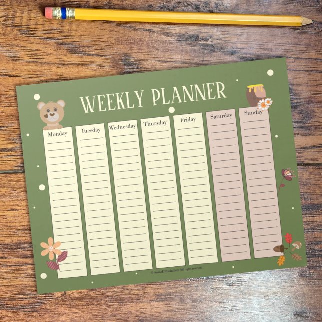 Kid Woodland Weekly Planner with Bear Notepad (Creator Uploaded)