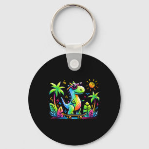 Kidcore Aesthetic Dinosaur Skateboarding Doodle Al Key Ring