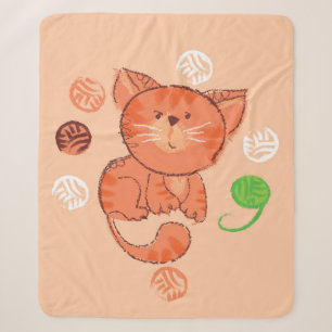 Kiddy red toy cat seamless pattern sherpa blanket