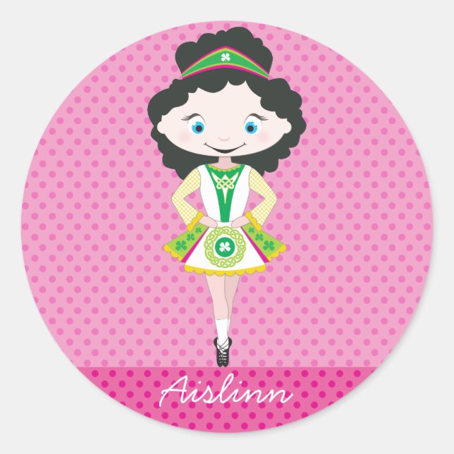 KIDLETS irish dancer dancing black hair blue eyes Classic Round Sticker (Front)