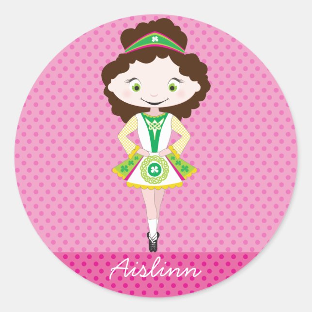 KIDLETS irish dancer dancing brown hair green eyes Classic Round Sticker (Front)
