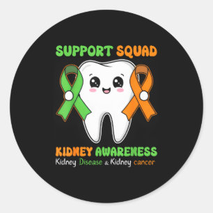 Kidney awareness support squad cute tooth ribbon classic round sticker