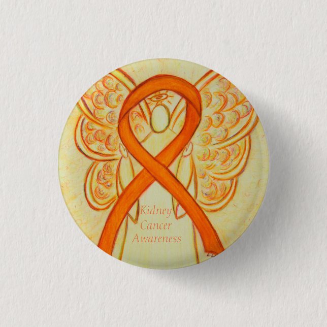 Kidney Cancer Angel Awareness Ribbon Custom Pin (Front)