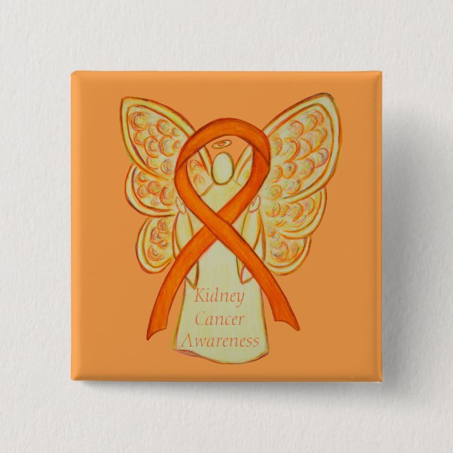 Kidney Cancer Angel Awareness Ribbon Custom Pin (Front)