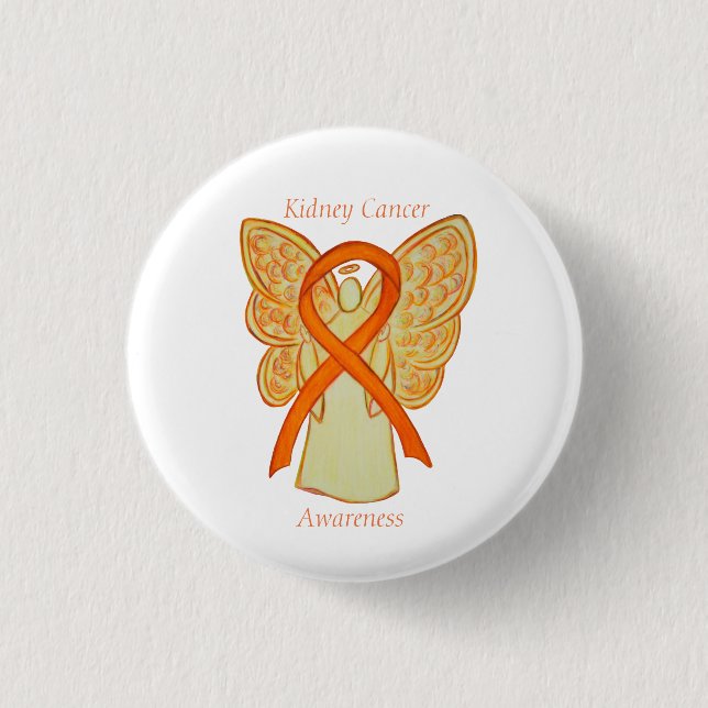 Kidney Cancer Angel Awareness Ribbon Custom Pin (Front)