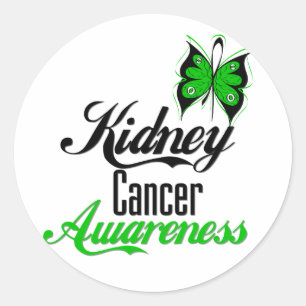 Kidney Cancer Awareness Green Butterfly Classic Round Sticker