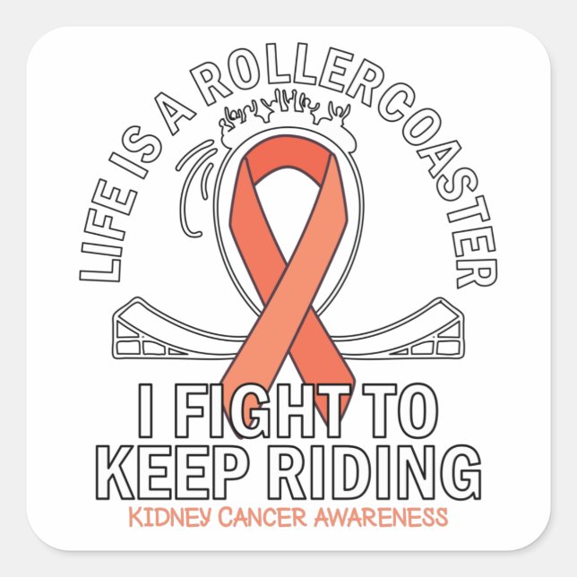 Kidney cancer awareness orange ribbon square sticker (Front)