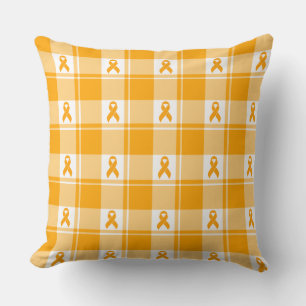 Kidney Cancer Awareness Plaid Orange Ribbon Cushion