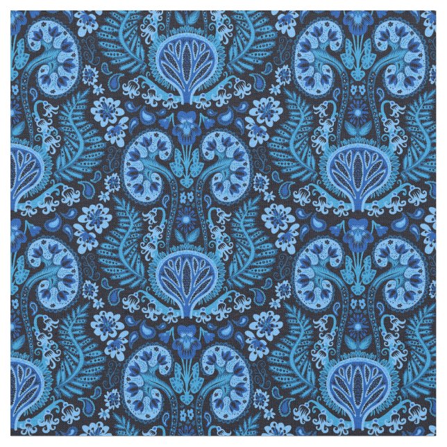 Kidney Damask in Navy Blue Fabric (Close Up)