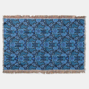 Kidney Damask in Navy Blue Throw Blanket
