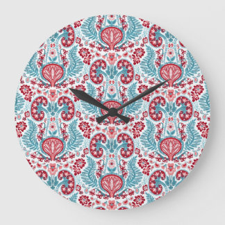 Kidney Damask in Red/Teal Large Clock