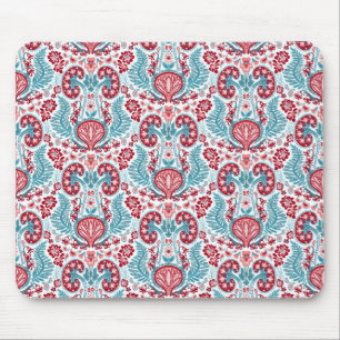 Kidney Damask in Red/Teal Mouse Mat