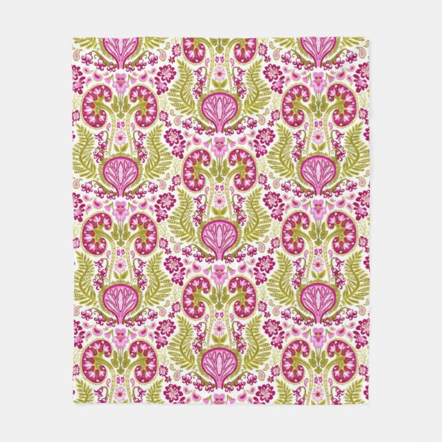 Kidney Damask Pink and Green Fleece Blanket (Front)
