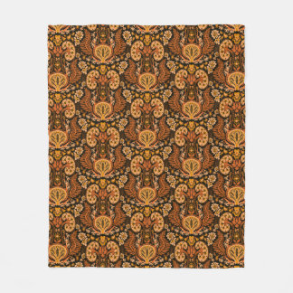 Kidney Damask Rich Wooden Tones Fleece Blanket