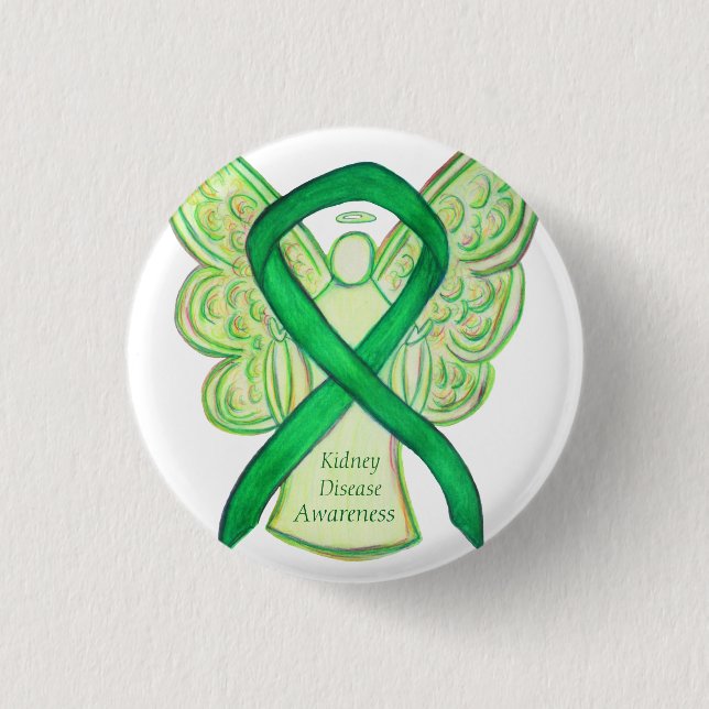 Kidney Disease Awareness Angel Ribbon Art Buttons (Front)