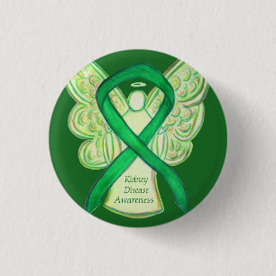 Kidney Disease Awareness Angel Ribbon Art Buttons