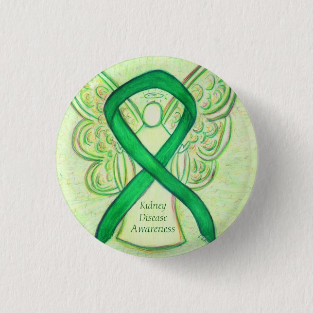 Kidney Disease Awareness Angel Ribbon Art Pin (Front)