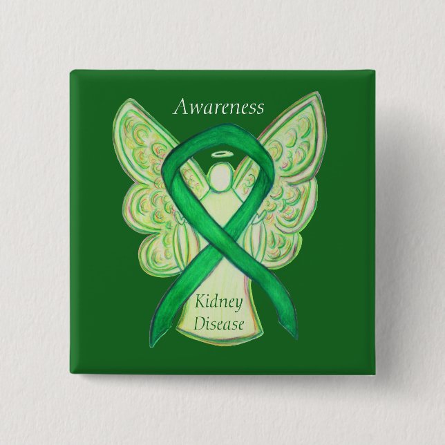 Kidney Disease Awareness Angel Ribbon Art Pin (Front)