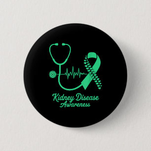 Kidney disease awareness green march ribbon heart 6 cm round badge