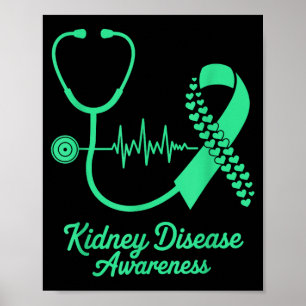 Kidney disease awareness green march ribbon heart poster