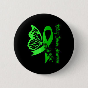 Kidney Disease Awareness Green Ribbon Butterfly Su 6 Cm Round Badge