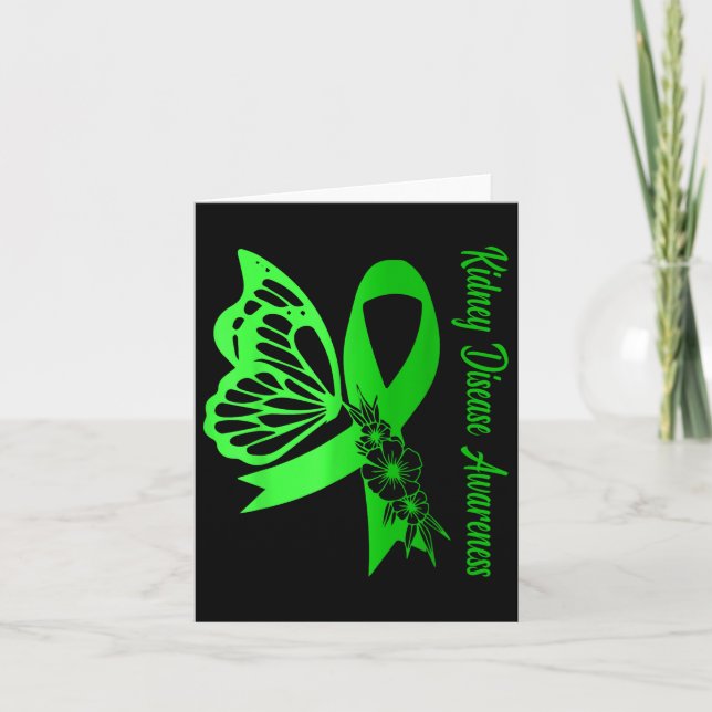Kidney Disease Awareness Green Ribbon Butterfly Su Card (Front)