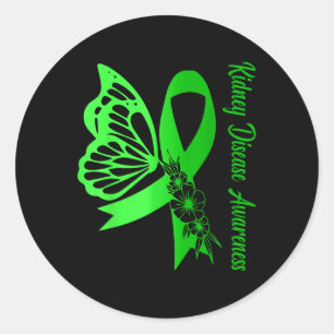 Kidney Disease Awareness Green Ribbon Butterfly Su Classic Round Sticker
