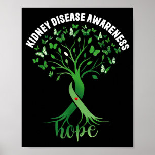 Kidney disease awareness green ribbon tree hope poster