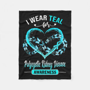 Kidney Disease Awareness I Wear Teal Butterfly  Fleece Blanket