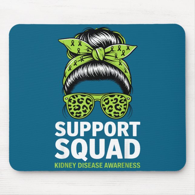 Kidney disease awareness messy bun support squad  mouse mat (Front)