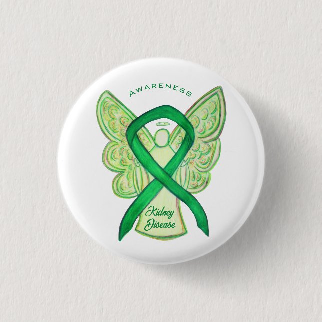Kidney Disease Awareness Ribbon Angel Button (Front)