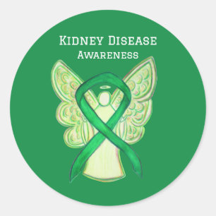 Kidney Disease Awareness Ribbon Angel Decal Classic Round Sticker