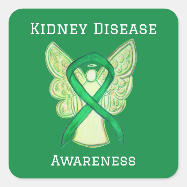 Kidney Disease Awareness Ribbon Angel Decal Square Sticker (Front)