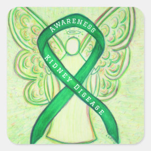 Kidney Disease Awareness Ribbon Angel Decals Square Sticker