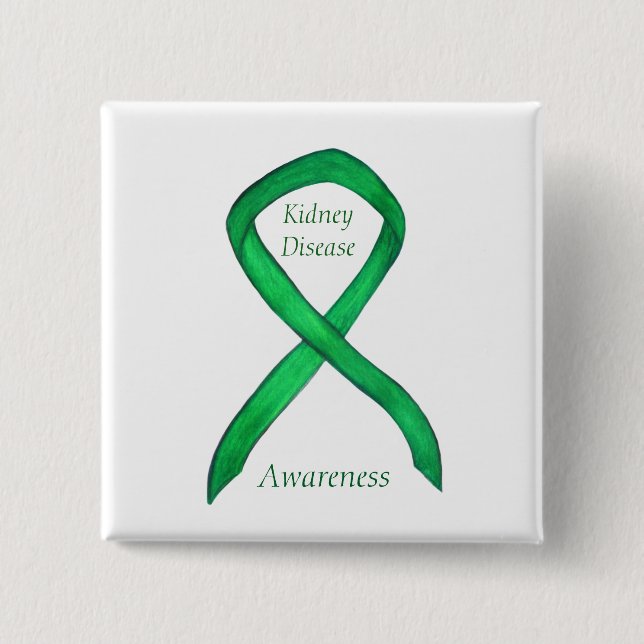 Kidney Disease Awareness Ribbon Custom Art Pin (Front)
