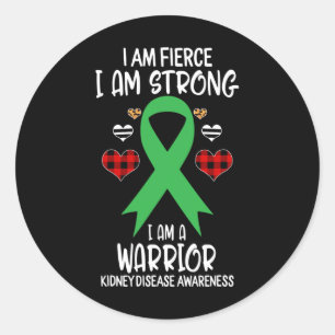 Kidney Disease Awareness Ribbon I Am Fierce Strong Classic Round Sticker