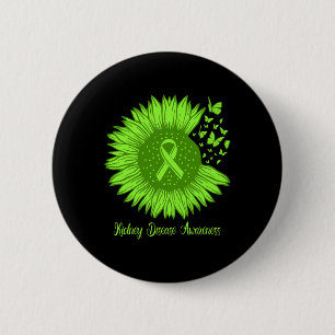 Kidney Disease Awareness Sunflower Mum Green Ribbo 6 Cm Round Badge