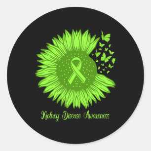 Kidney Disease Awareness Sunflower Mum Green Ribbo Classic Round Sticker