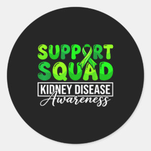 Kidney disease awareness support squad nurse green classic round sticker