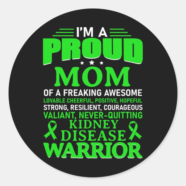 Kidney Disease Awareness Survivor Green Ribbon Mum Classic Round Sticker (Front)