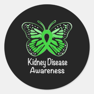 Kidney Disease Awareness Warrior Support Green Rib Classic Round Sticker