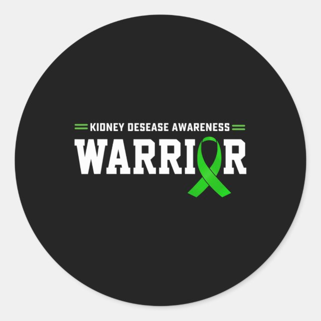 Kidney Disease Awareness Warrior Support Month Gre Classic Round Sticker (Front)