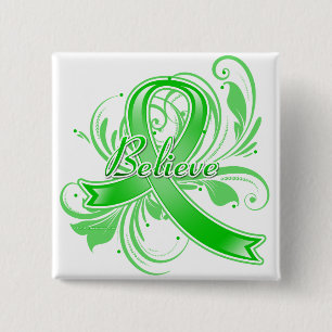 Kidney Disease Believe Flourish Ribbon 15 Cm Square Badge