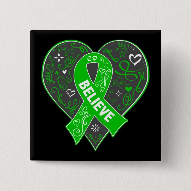 Kidney Disease Believe Ribbon Heart 15 Cm Square Badge (Front)