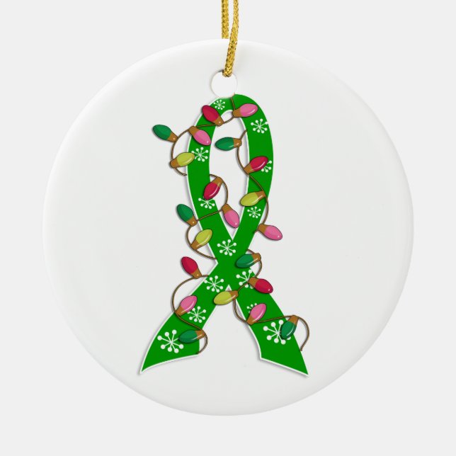 Kidney Disease Christmas Lights Ribbon Ceramic Tree Decoration (Front)