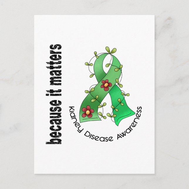 Kidney Disease Flower Ribbon 3 Postcard (Front)