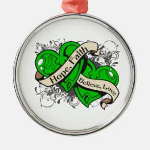 Kidney Disease Hope Faith Dual Hearts Metal Tree Decoration