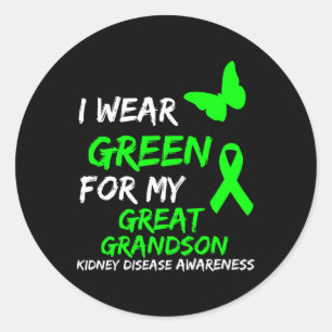 Kidney Disease I Wear Green For My Great Grandson Classic Round Sticker
