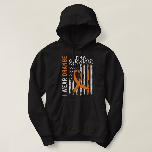 Kidney Disease Orange Ribbon Rainbow Bleached Kidn Hoodie (Design Front)