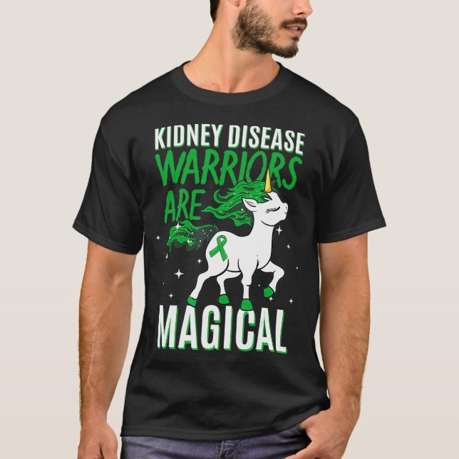 Kidney Disease Warrior Magical Unicorn Green T-Shirt (Front)